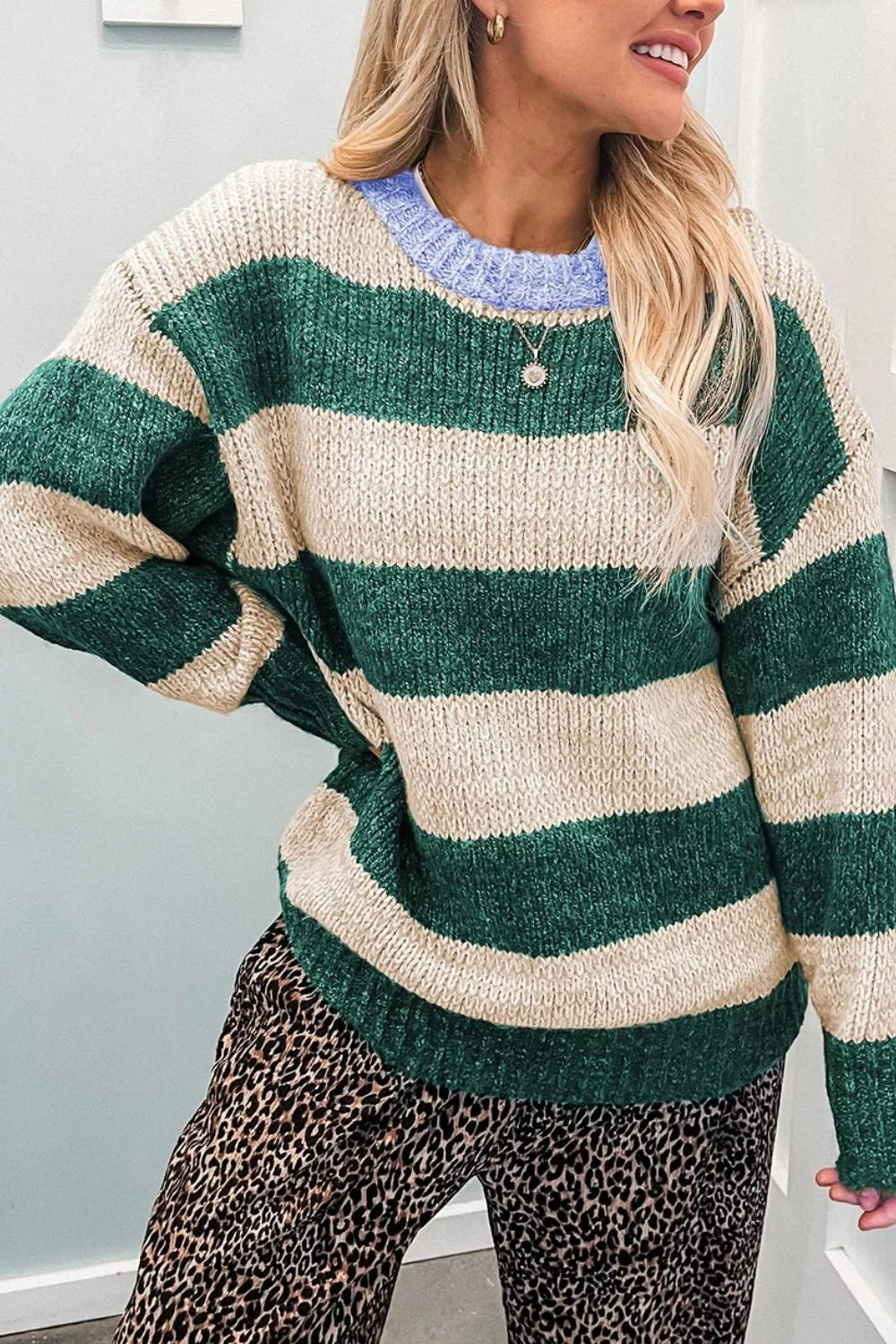 Striped Colorblock Drop Shoulder Pullover detail