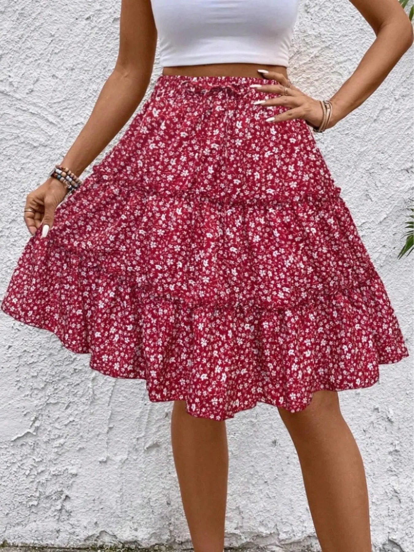 Floral Print Midi Skirt - Fashorio