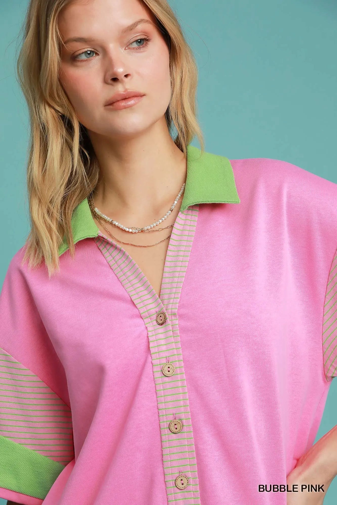 Umgee Contrast Trim Button Front Romper - Fashorio