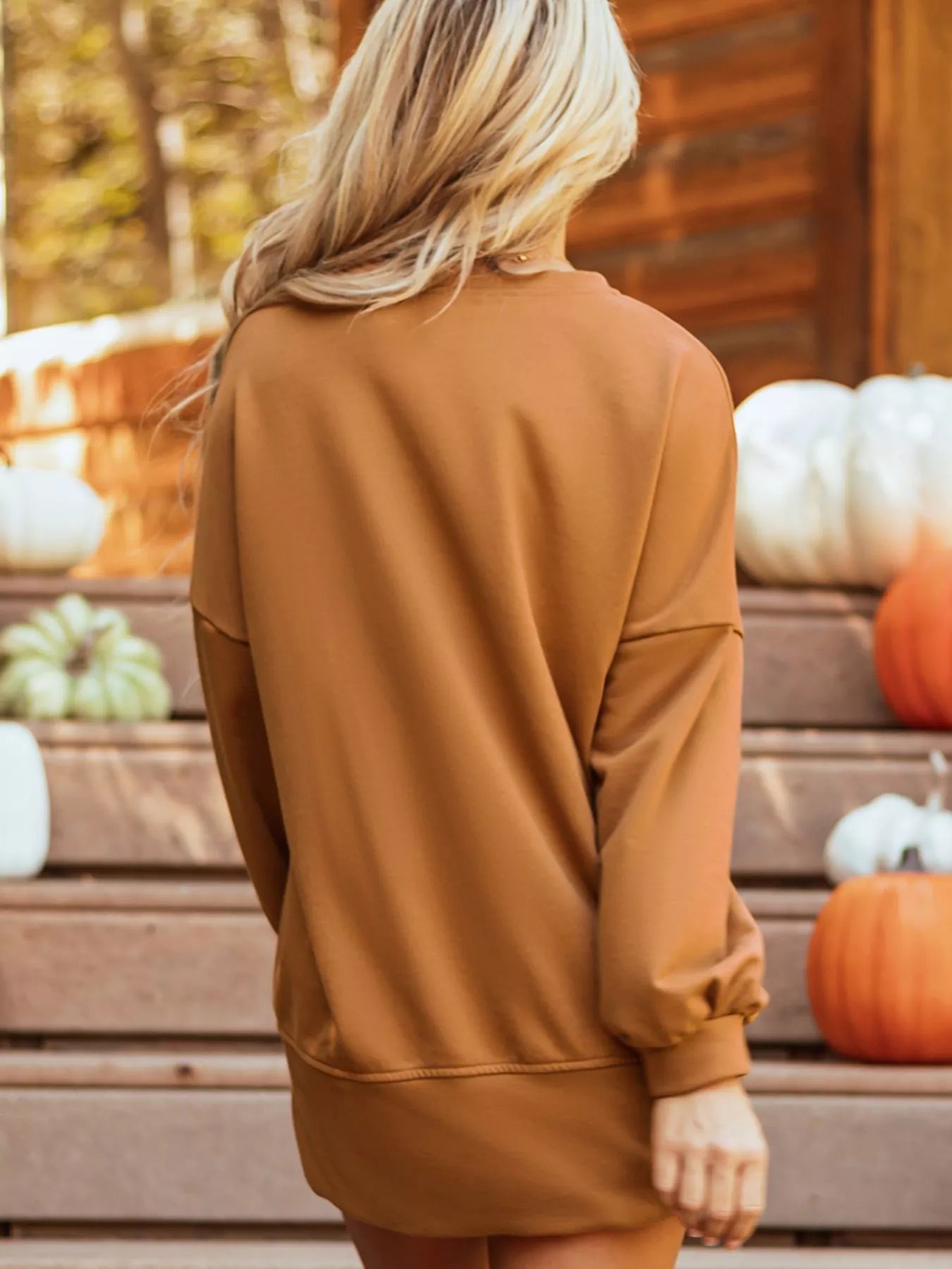 Happy Halloween Graphic Notched Long Sleeve Loose Top - Fashorio
