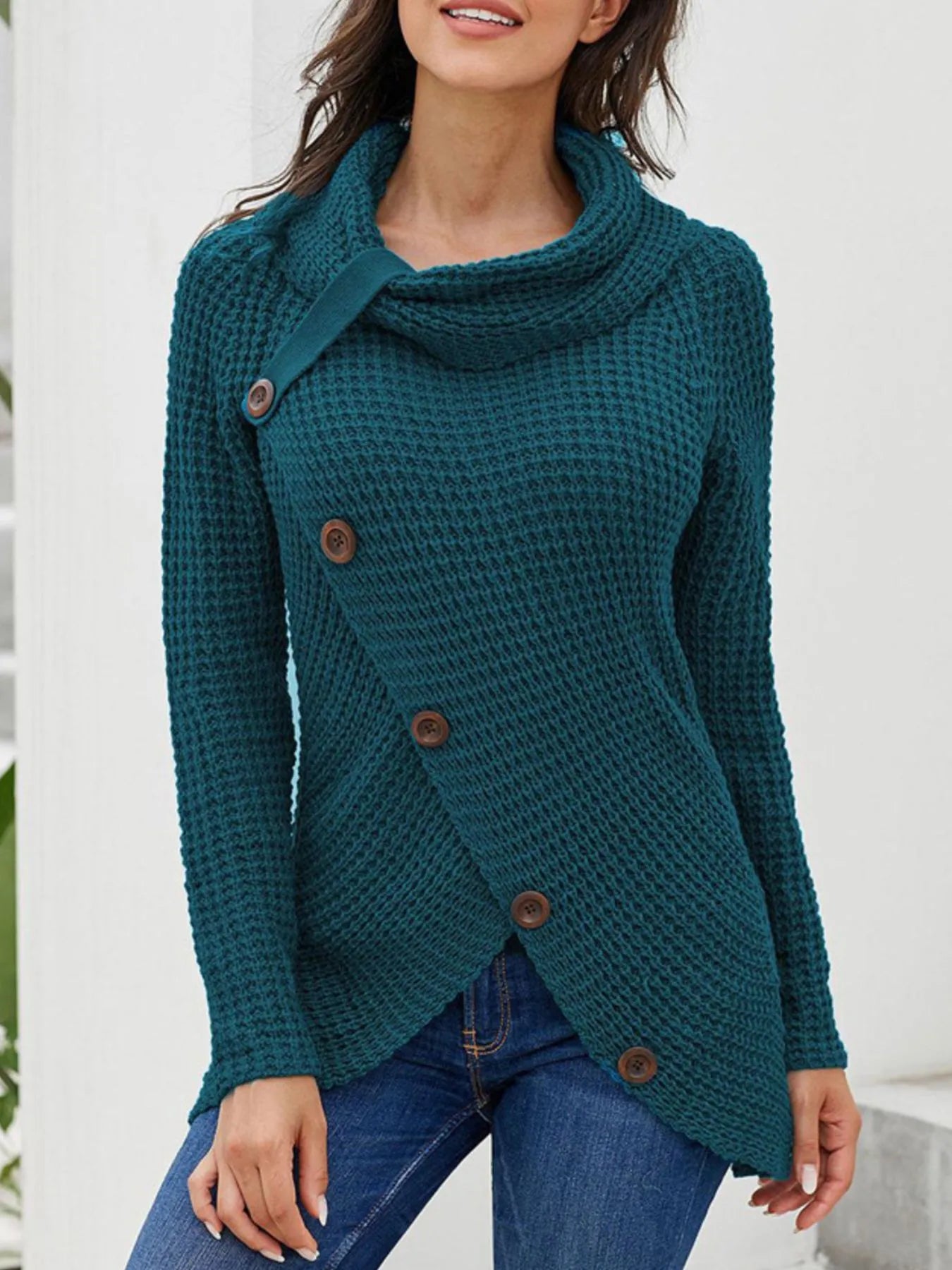 Full Size Texture Turtleneck Long Sleeve Sweater Plus Size Blue - Fashorio
