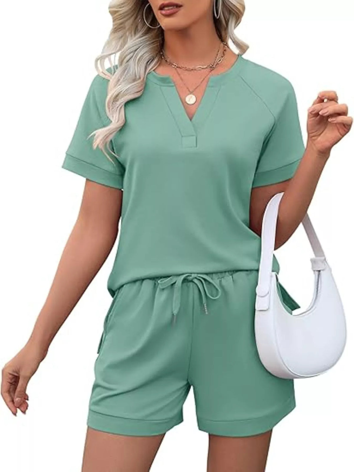 Solid Short Sleeve Top and Shorts Set, view 22