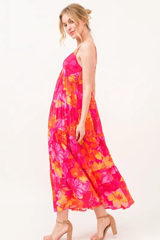 Floral Tiered Maxi Cami Dress with Pockets side view
