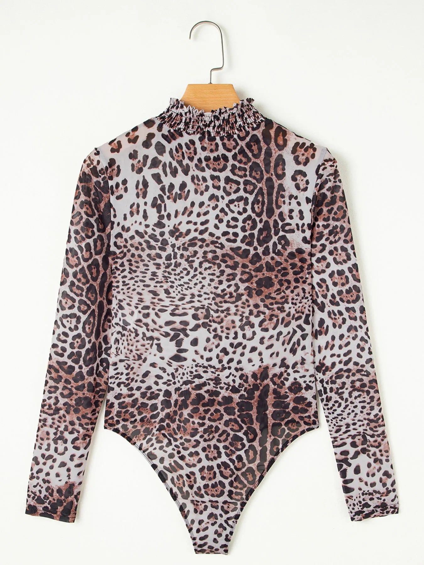 Leopard Print Long Sleeve Mock Neck Bodysuit - Fashorio