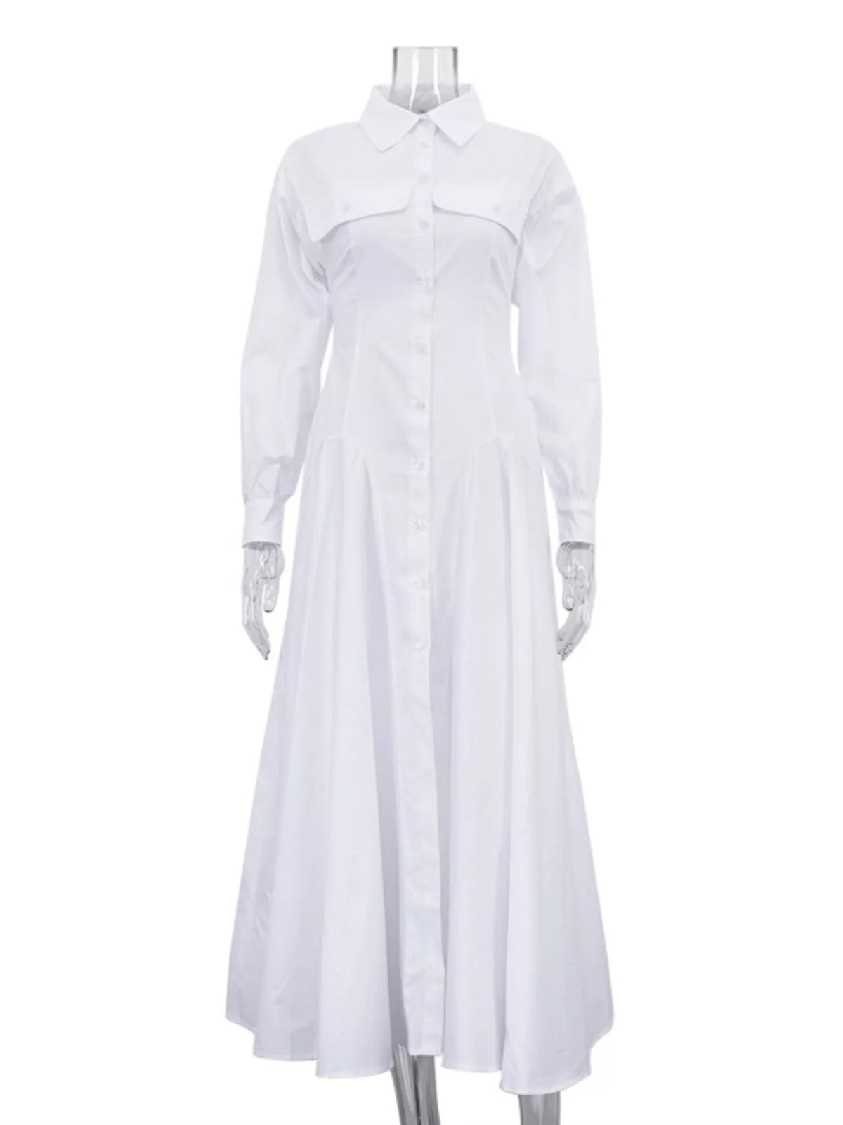 Back view of the button front shirt dress