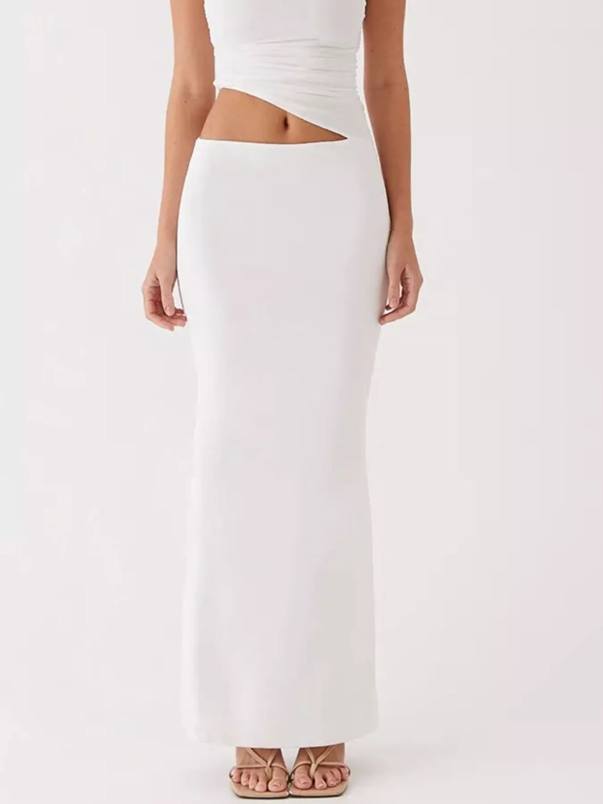 One shoulder top and maxi skirt set overview