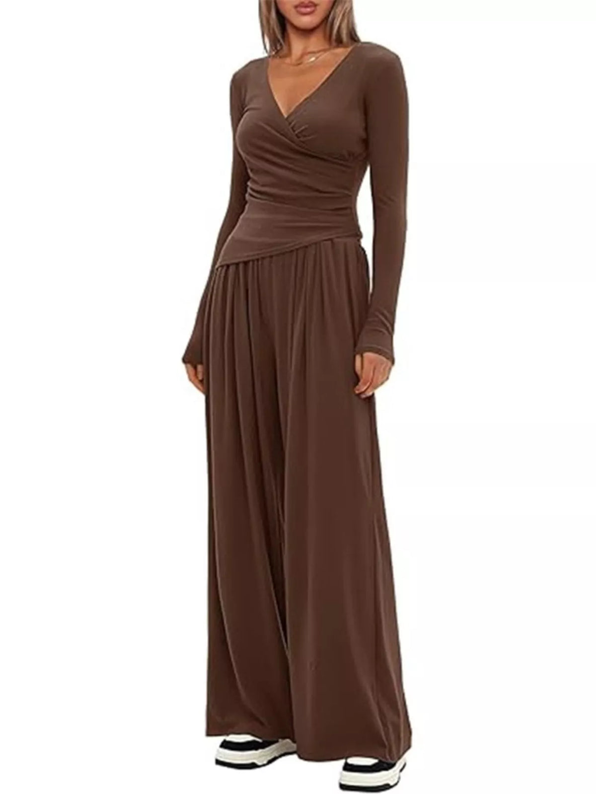 Casual Long Sleeve Top and Wide Leg Pants Set, view 6