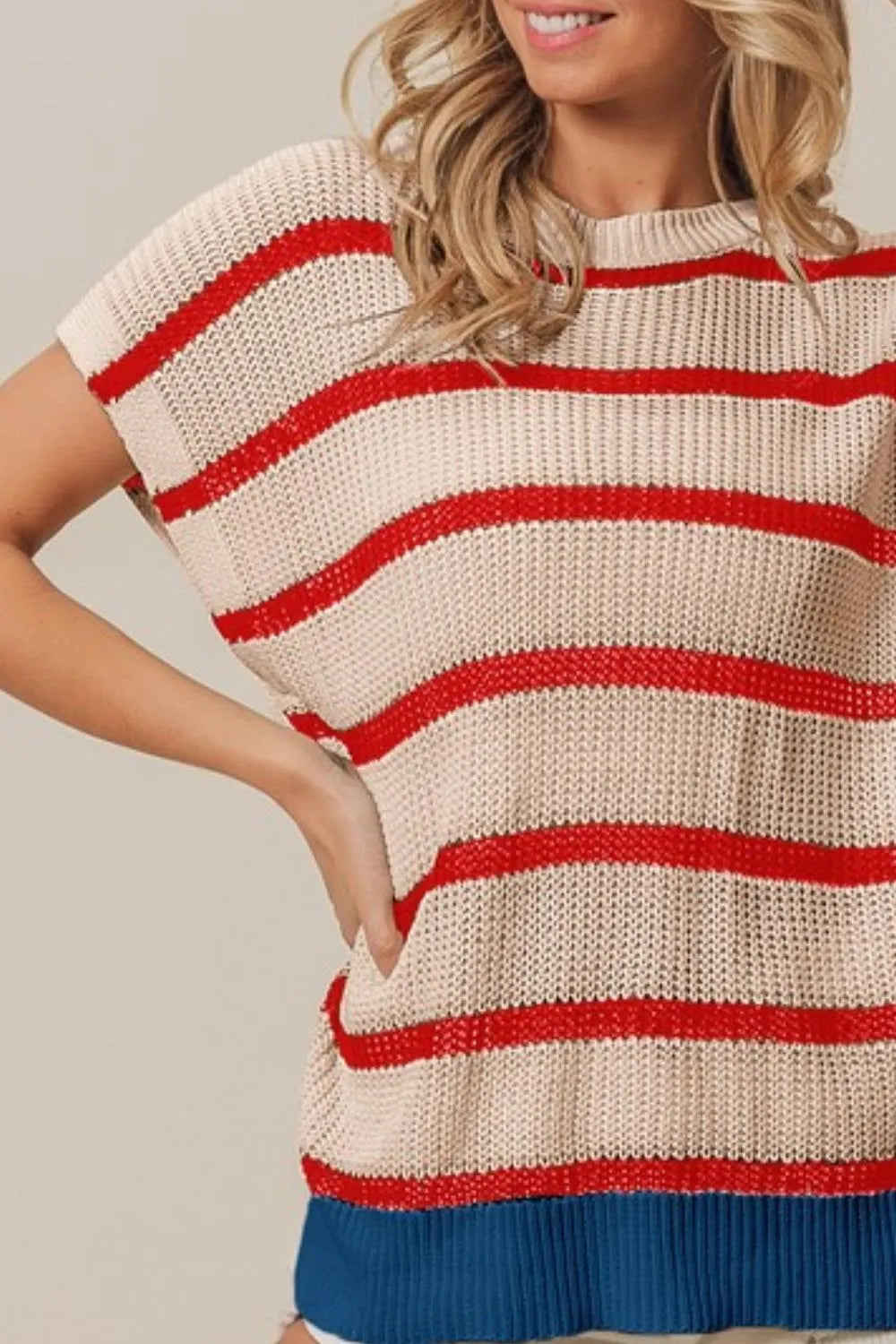 BiBi Fourth Of July Stripe Drop Shoulder Sweater - Fashorio