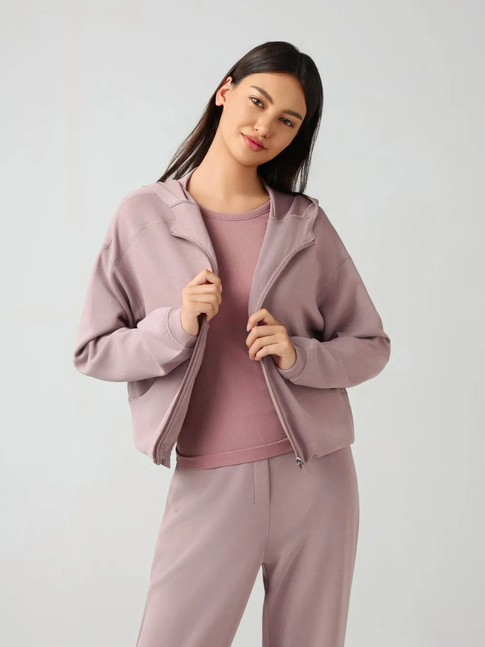 Millennia Zip Up Dropped Shouder Active Hooded - Fashorio