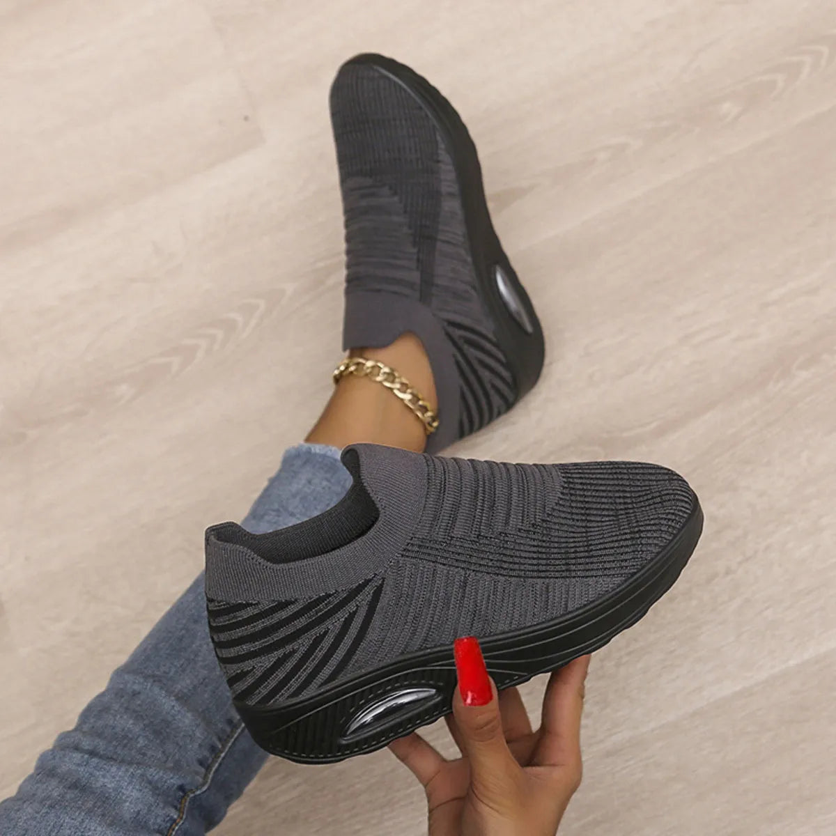 Breathable Mesh Wedge Sneakers Gray - Fashorio