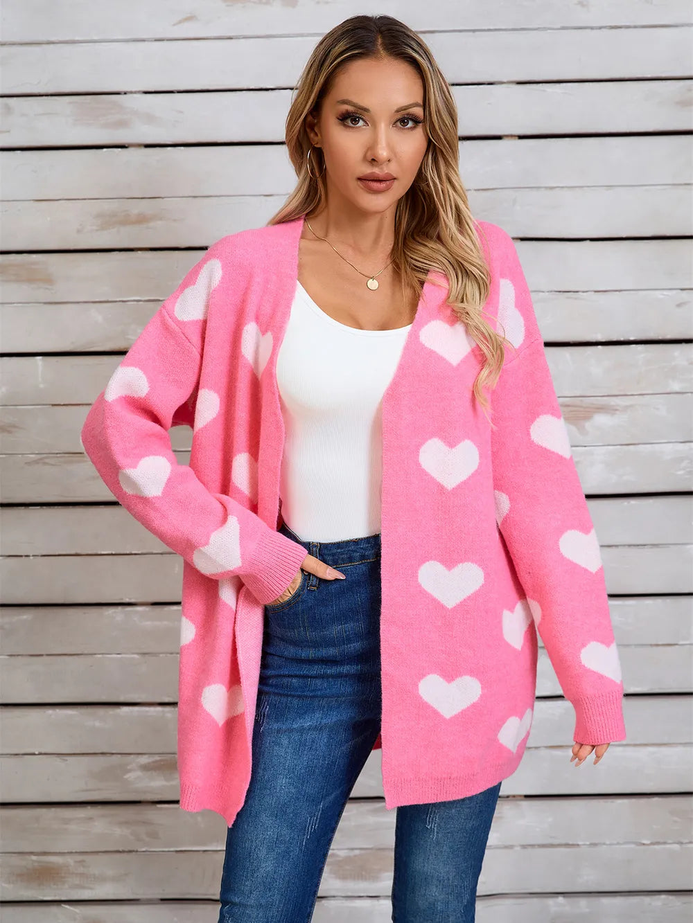 Angel Wings Heart Open Front Long Sleeve Cardigan - Fashorio