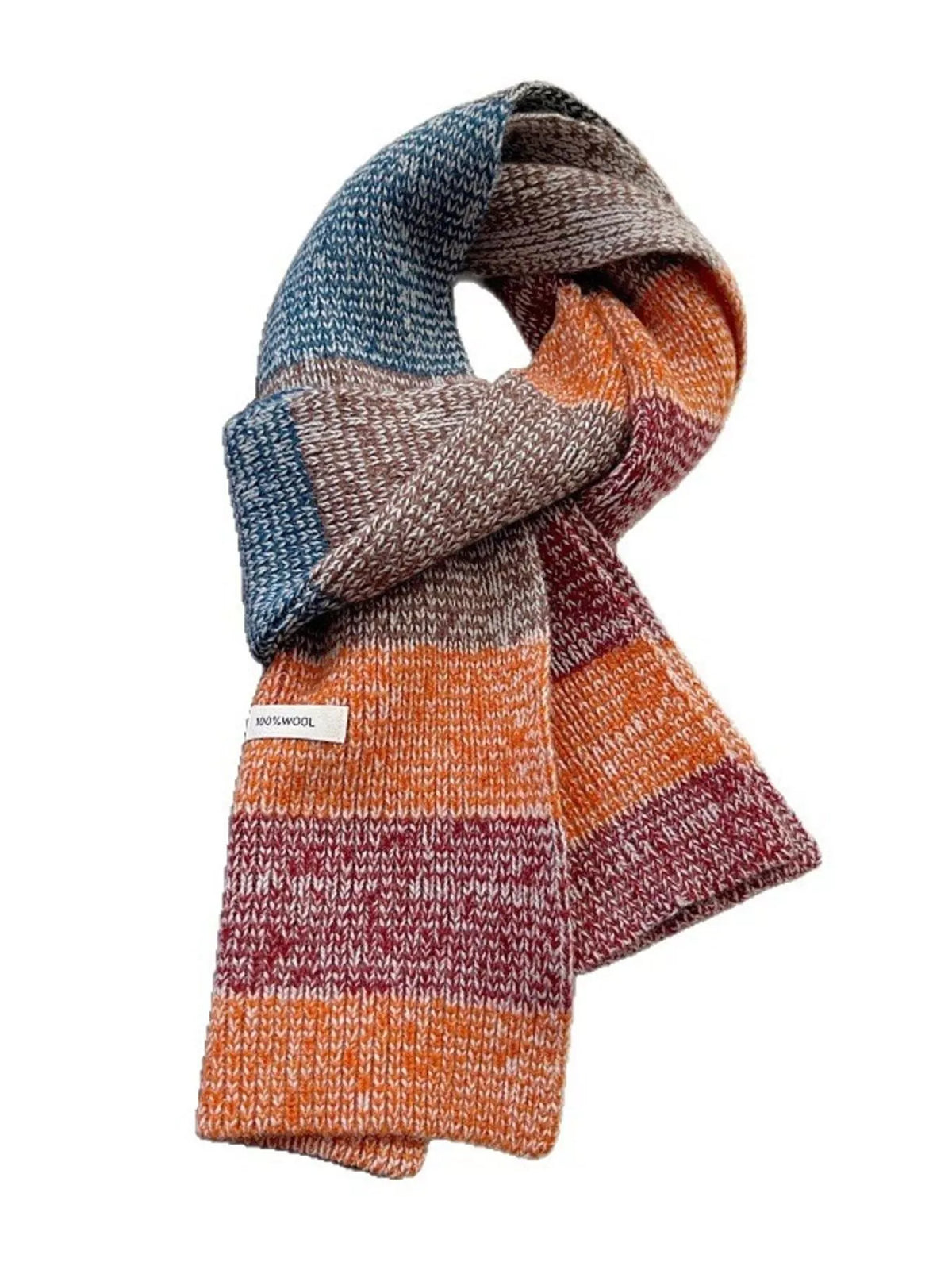 Color block wool scarf wrapped twice