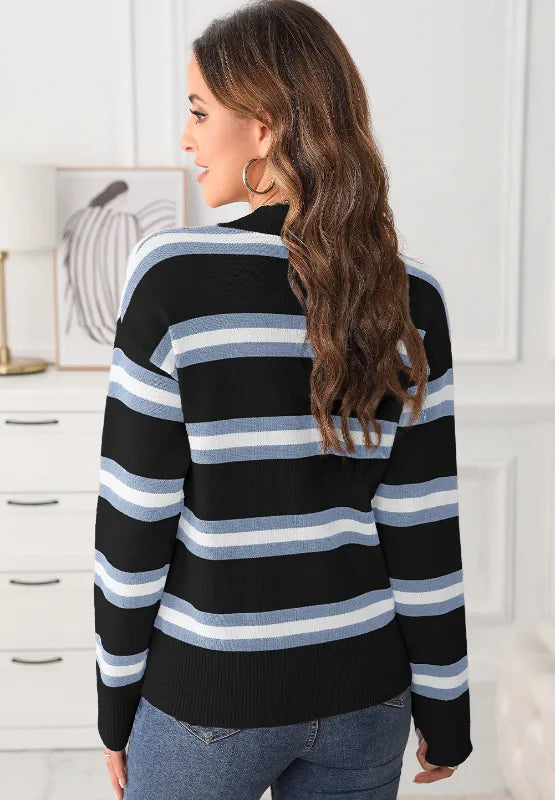 Striped Button Down Long Sleeve Cardigan - Fashorio