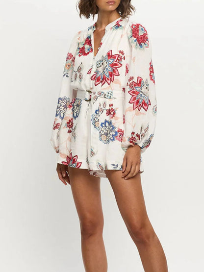 Floral Print Long Sleeve Romper - Fashorio