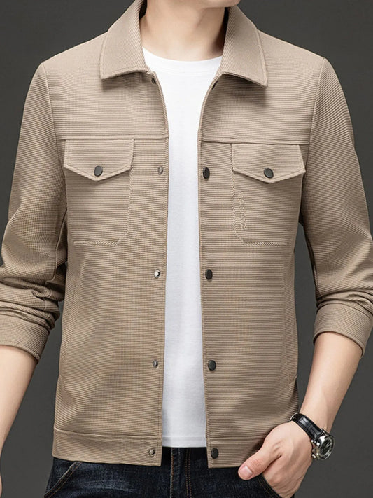 Men's Plus Size Button Up Long Sleeve Jacket Khaki - Fashorio