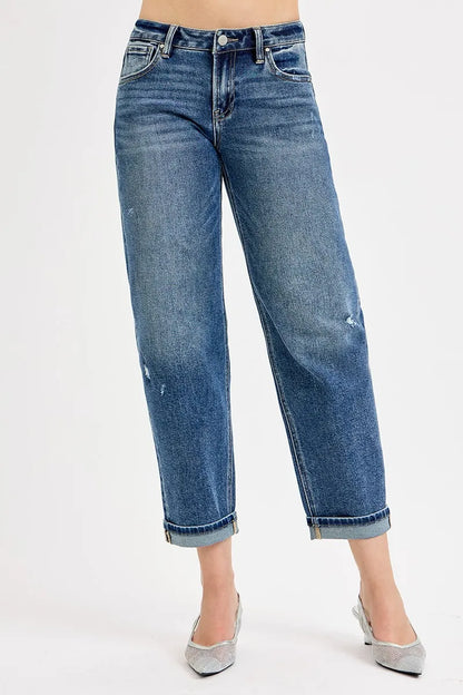 RISEN Full Size Low Rise Crop Boyfriend Jeans Plus Size - Fashorio