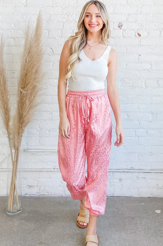 And The Why Satin Leopard Print Joggers - Fashorio