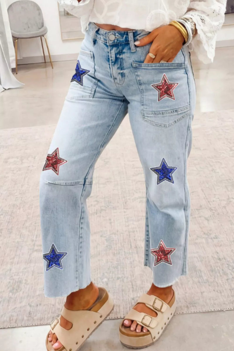 Star embellished cropped jeans front view