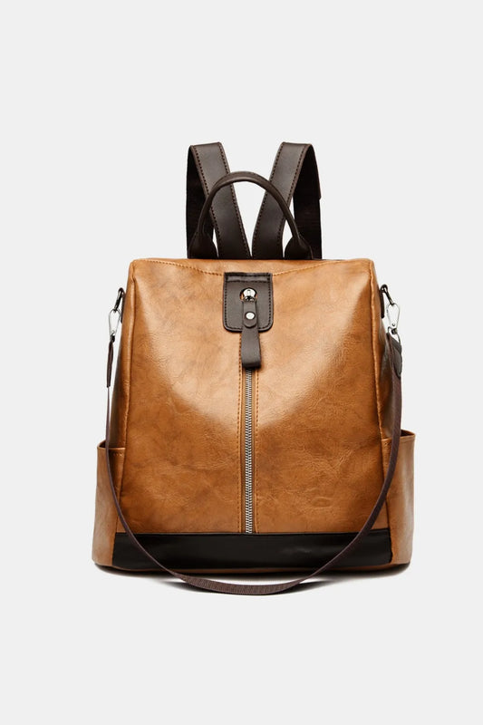 PU Leather Backpack Bag Caramel One Size - Fashorio