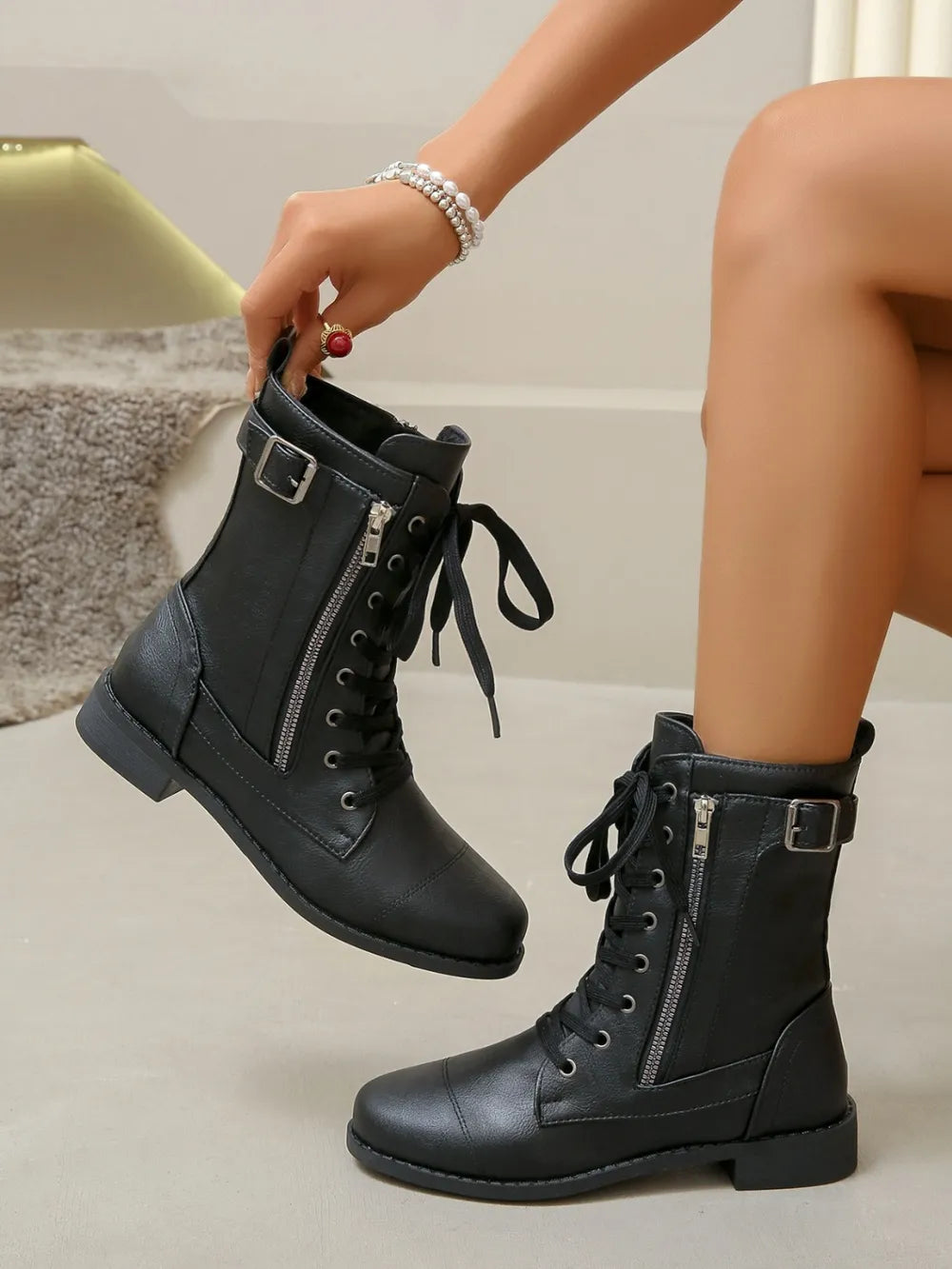 Faux leather lace up boots back view