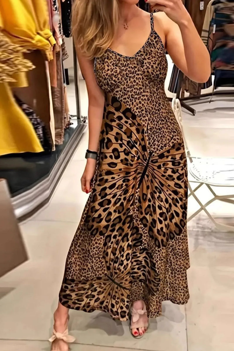Butterfly leopard cami maxi dress, front view