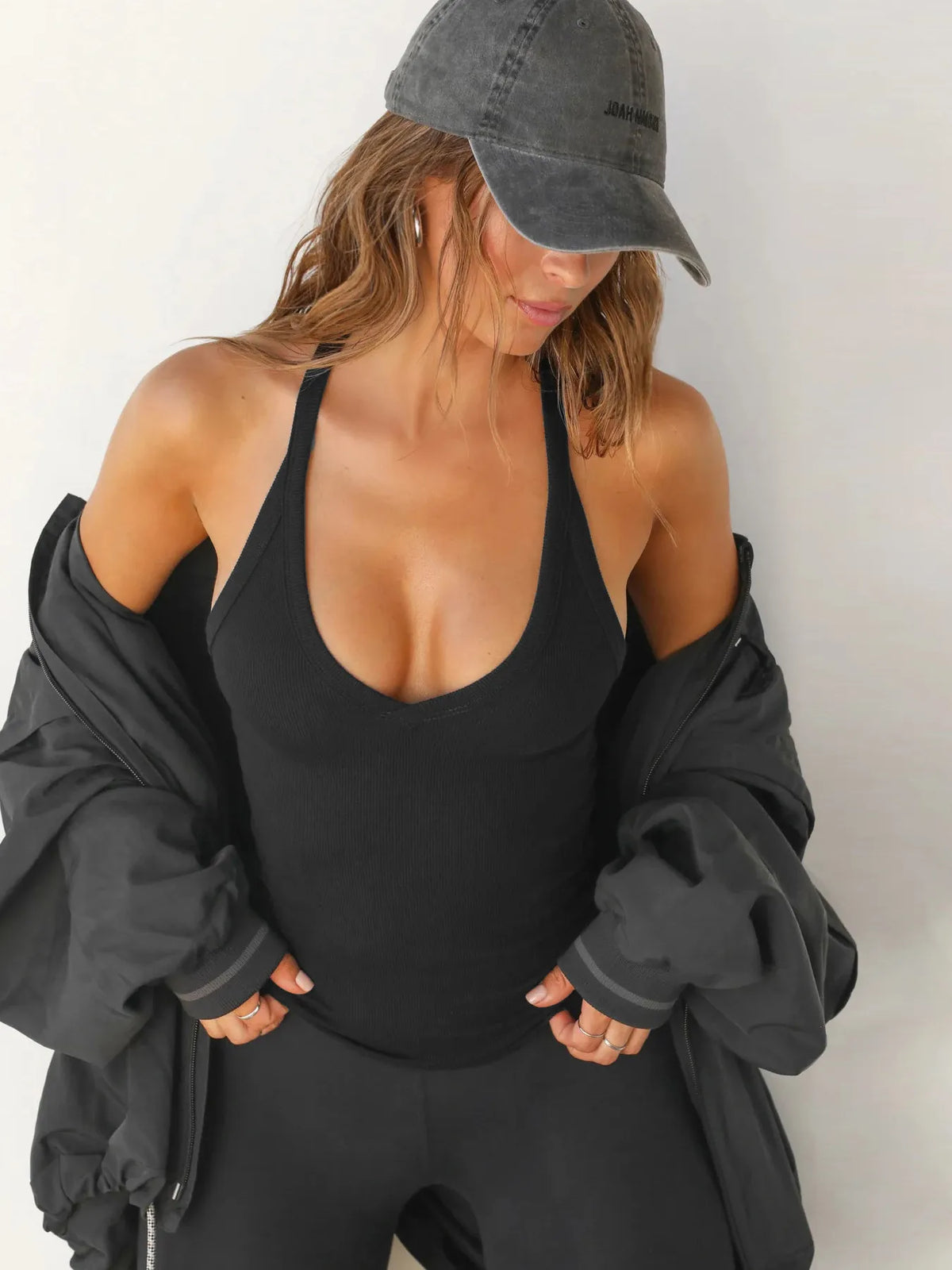 Ribbed V Neck Halter Tank Top, view 21