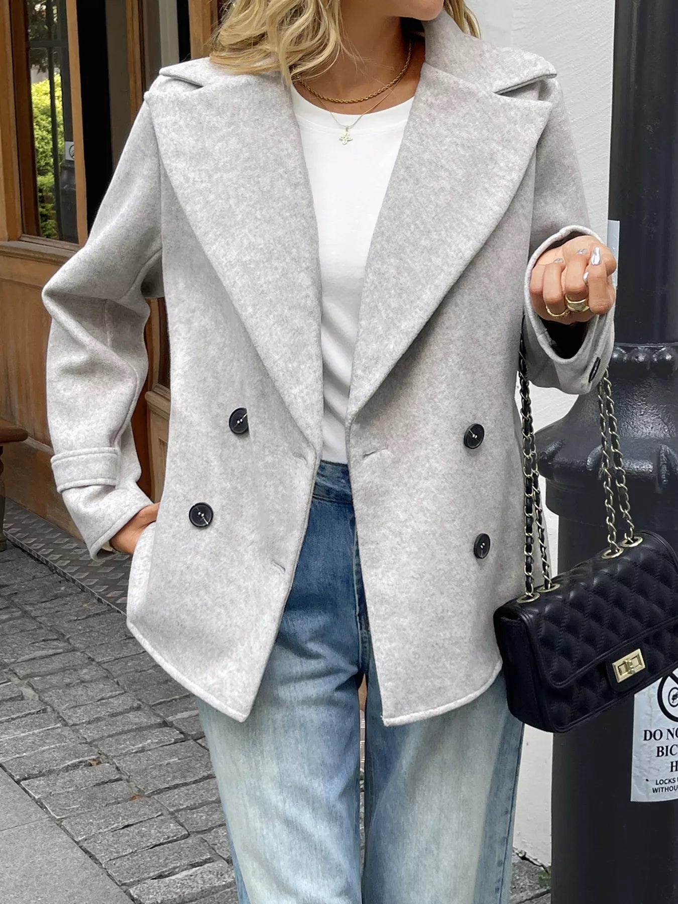 Devine Apricot / S Wool Blend Double-Breasted Jacket