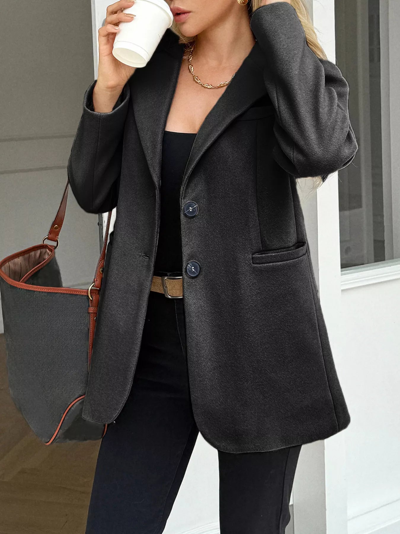 Devine Blazers Black / S Lapel Collar Button Up Blazer