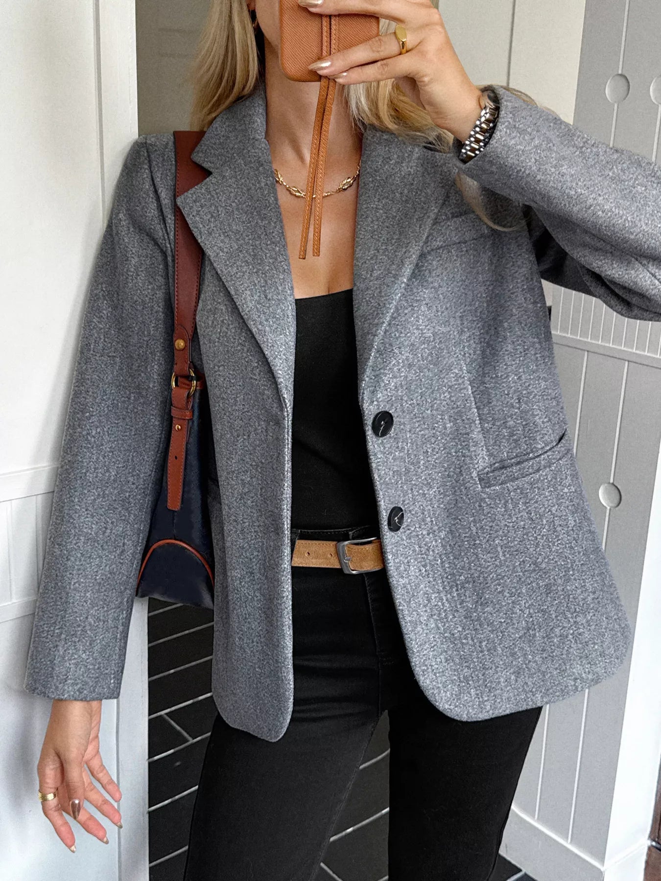 Devine Blazers Lapel Collar Button Up Blazer