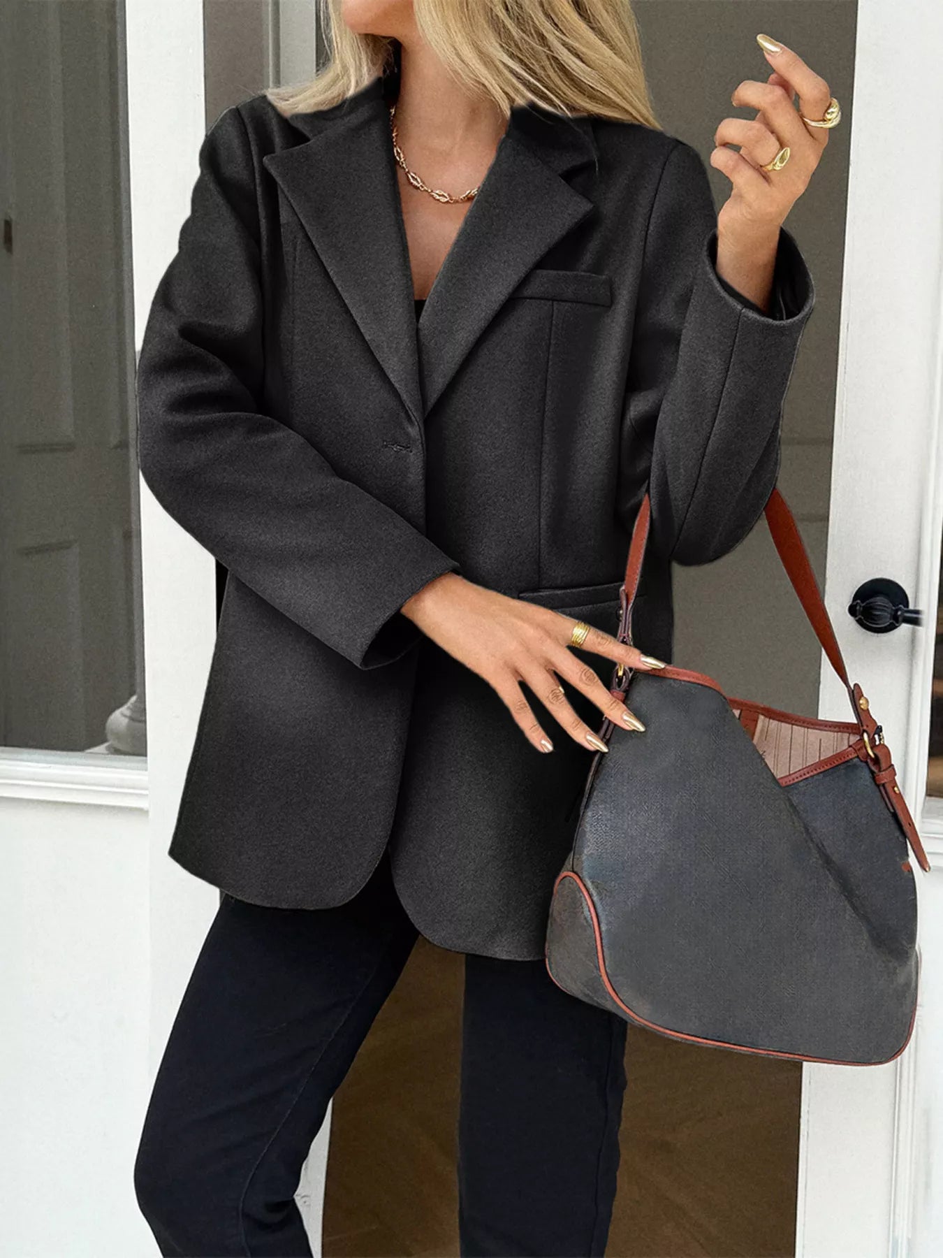 Devine Blazers Lapel Collar Button Up Blazer