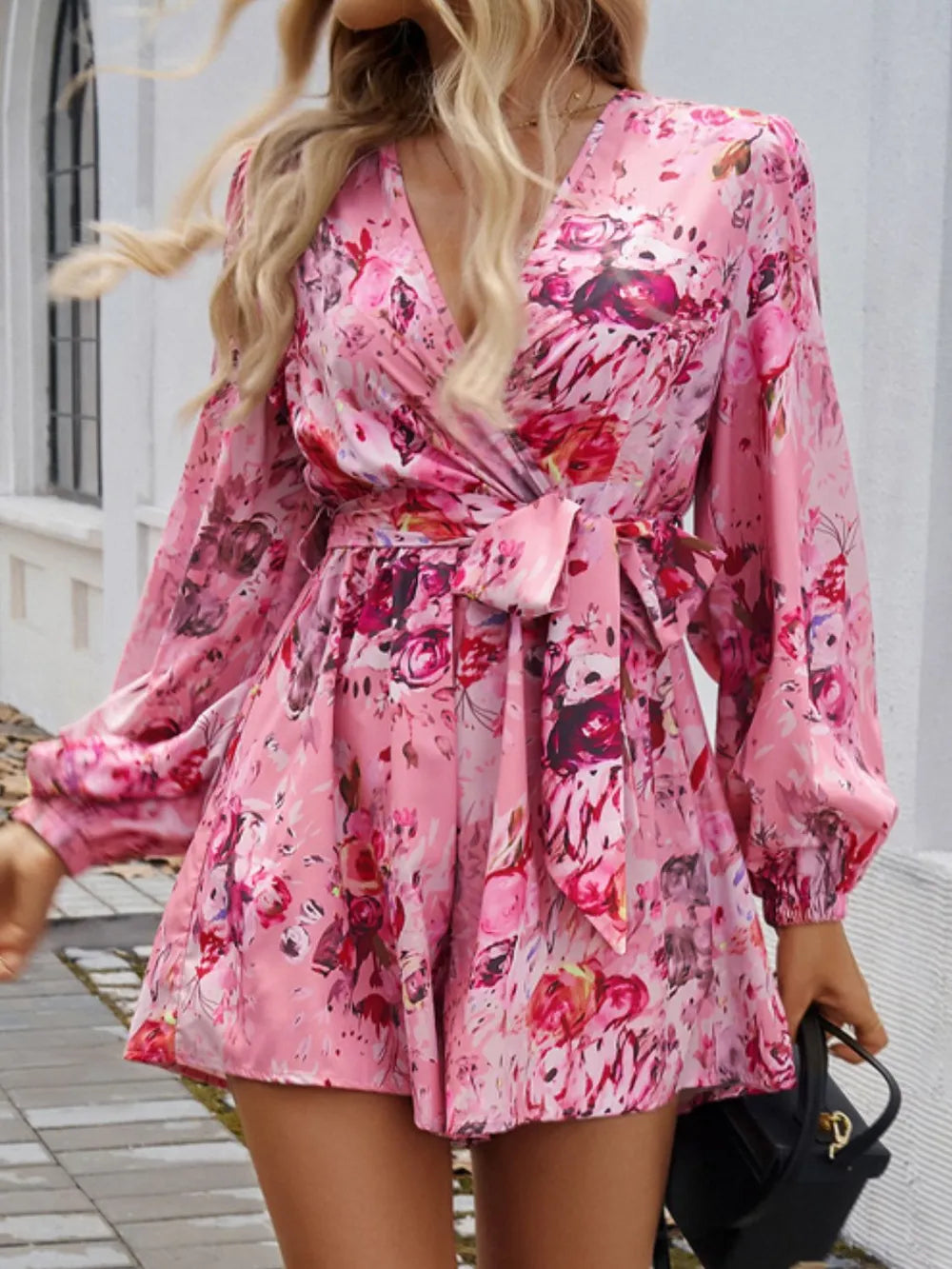 Devine Devine Tied Surplice Long Sleeve Romper