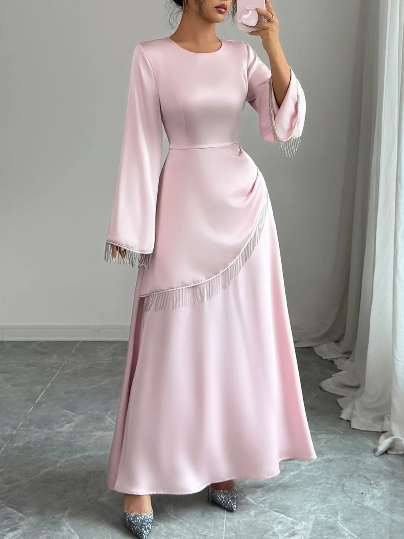 Devine Fringe Long Sleeve Bodycon Maxi Dress