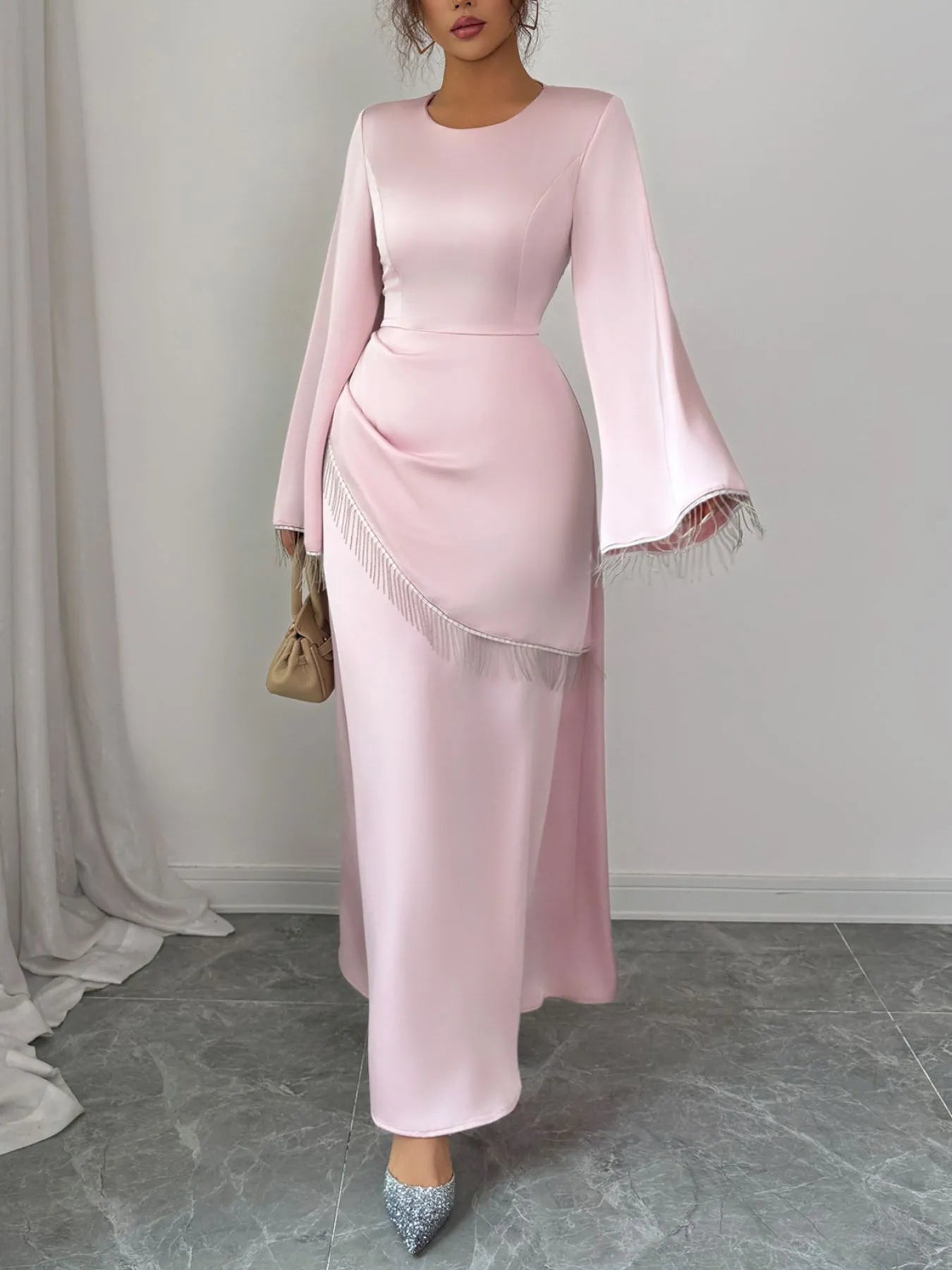 Devine Fringe Long Sleeve Bodycon Maxi Dress