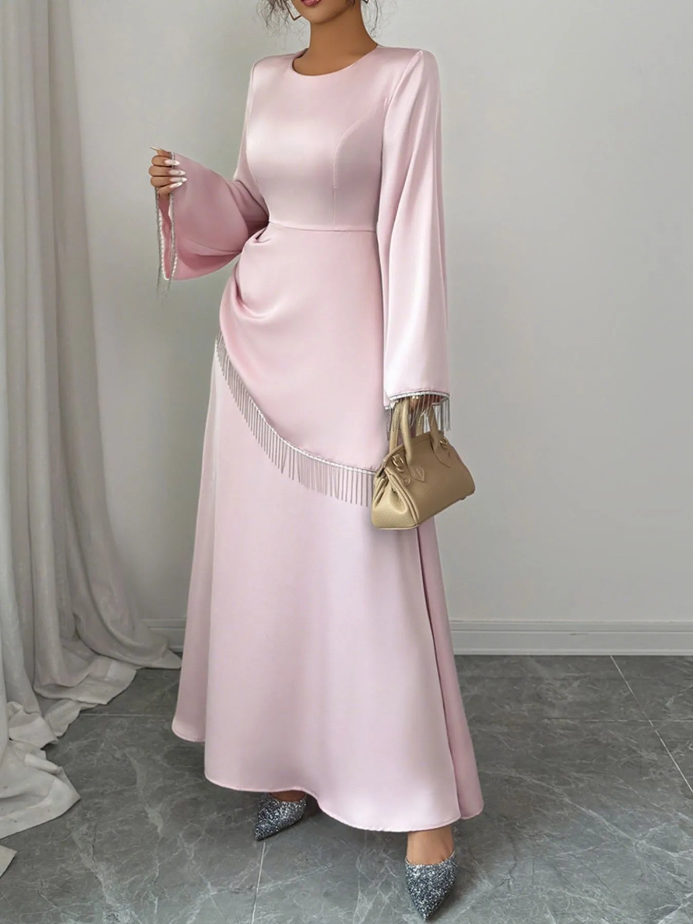 Devine Fringe Long Sleeve Bodycon Maxi Dress