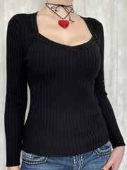 Devine Knit Tops Black / S Long Sleeve Ribbed Knit Top