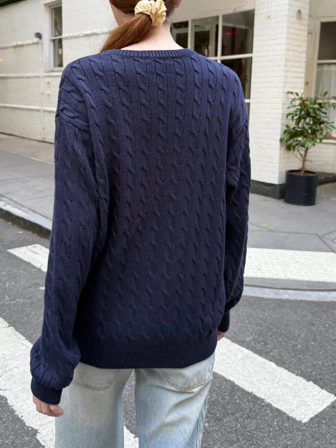 Devine Knit Tops Cable-Knit Round Neck Pullover Sweater