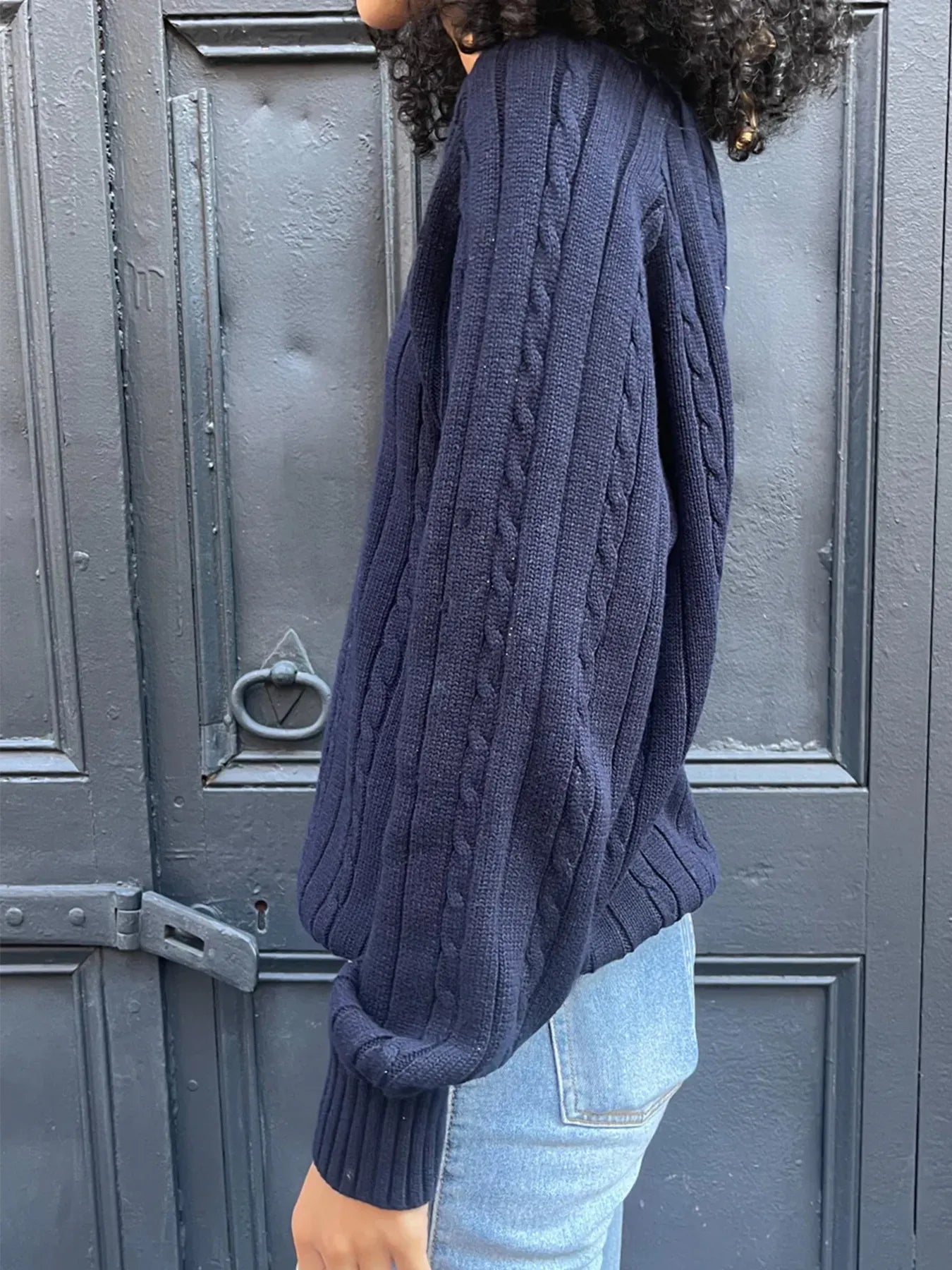 Devine Knit Tops Cable Knit V-Neck Pullover Sweater