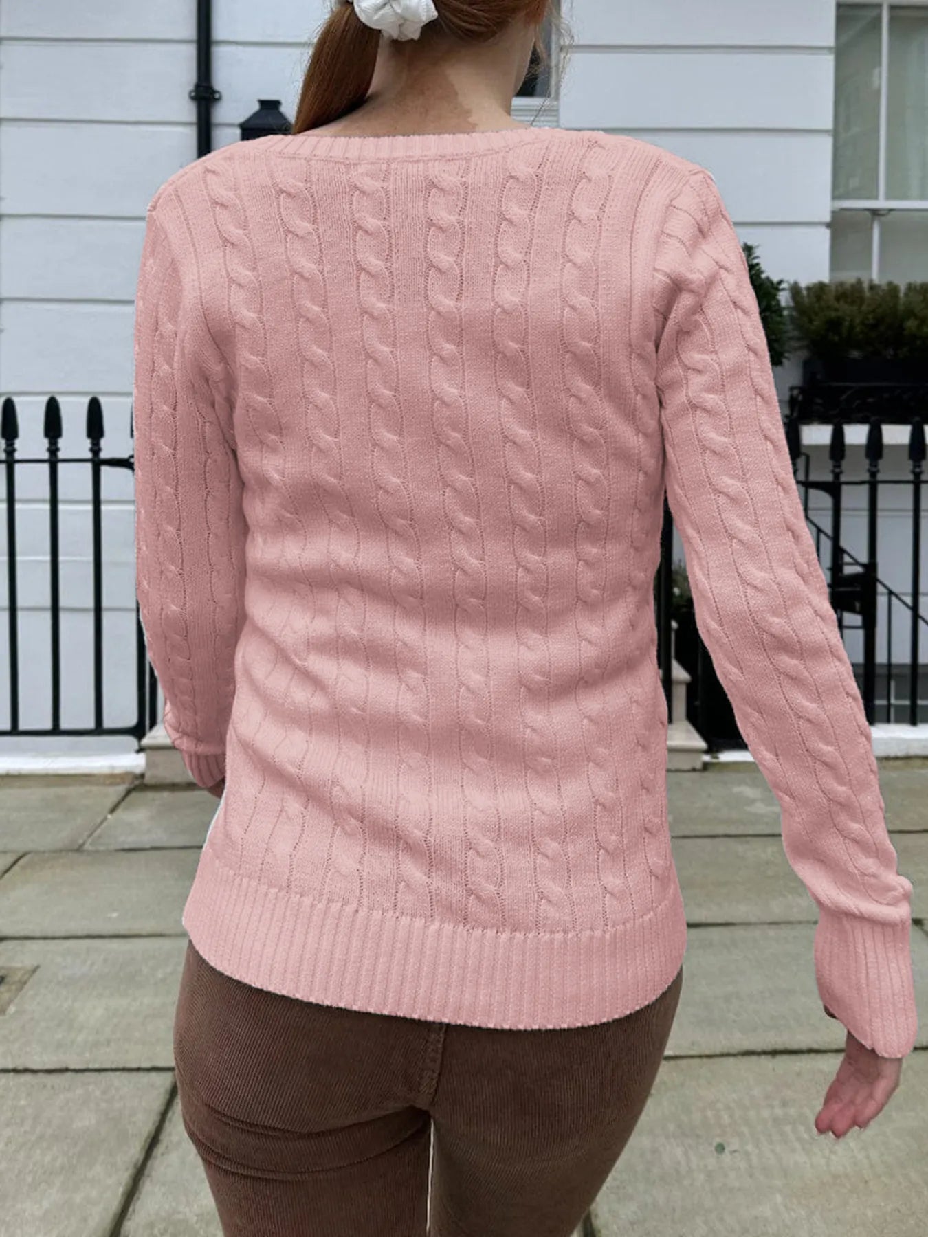 Devine Knit Tops Cable Knit V-Neck Sweater