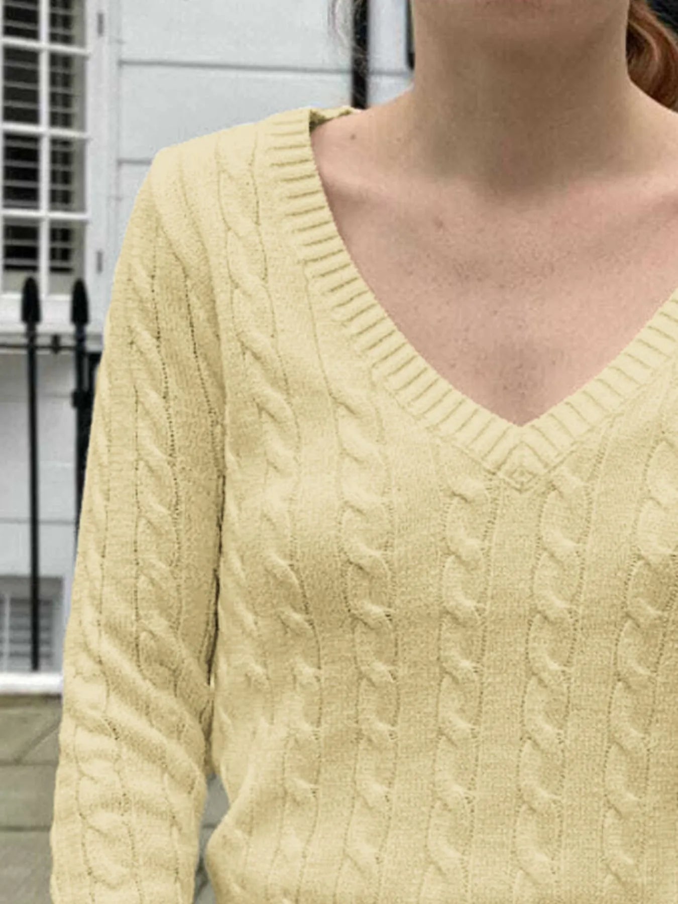 Devine Knit Tops Cable Knit V-Neck Sweater