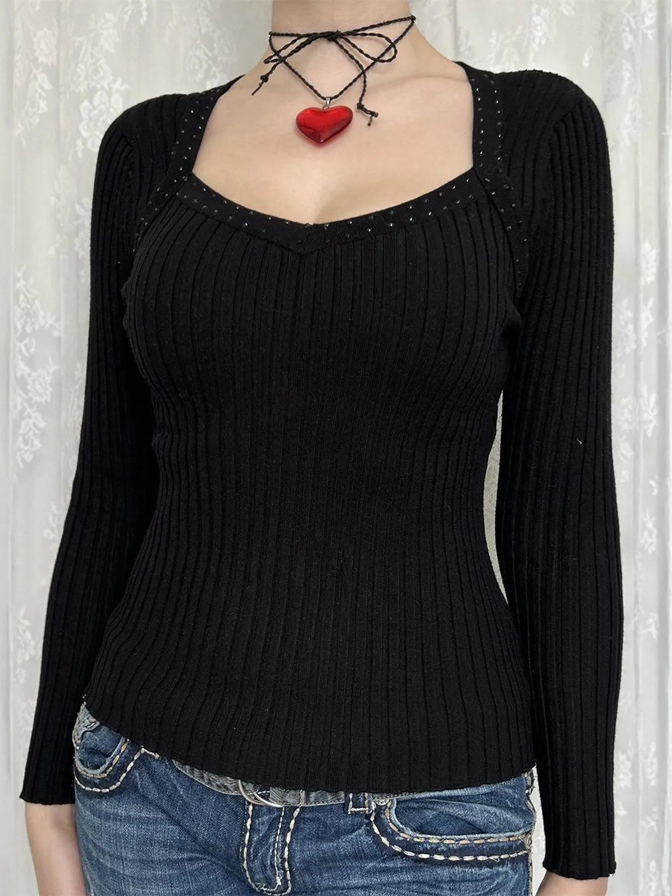Devine Knit Tops Long Sleeve Ribbed Knit Top