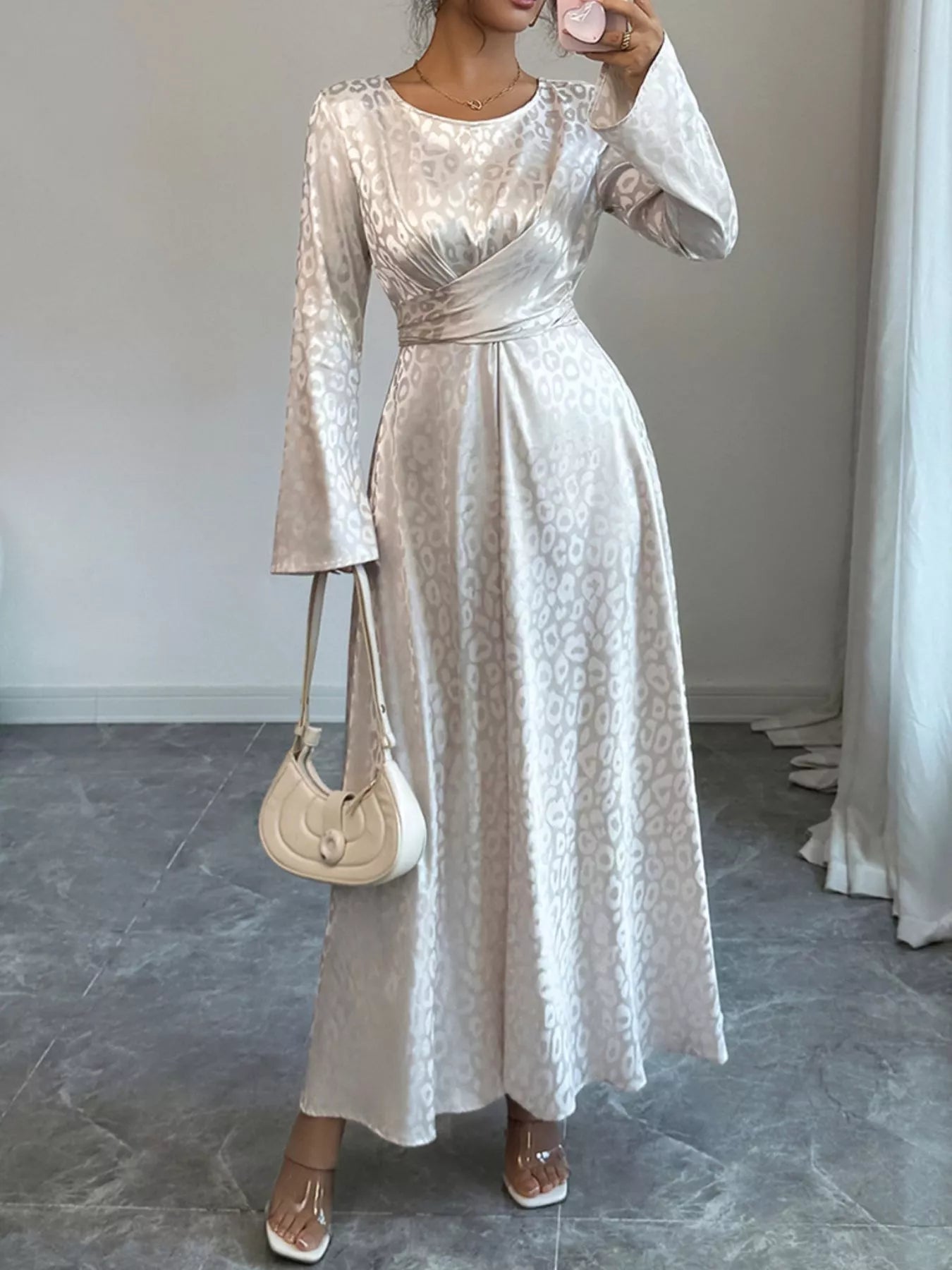 Devine Leopard Long Sleeve Tie Back Maxi Dress