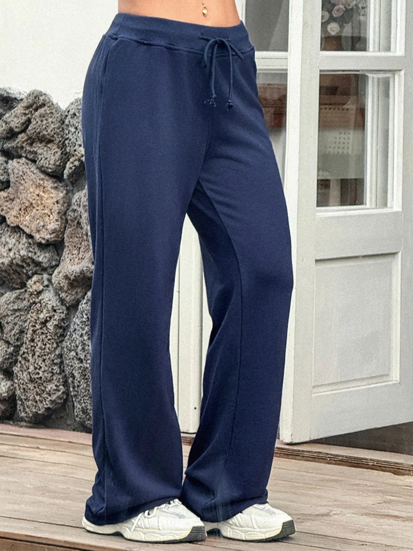 Devine Navy / S Drawstring Wide Leg Active Pants