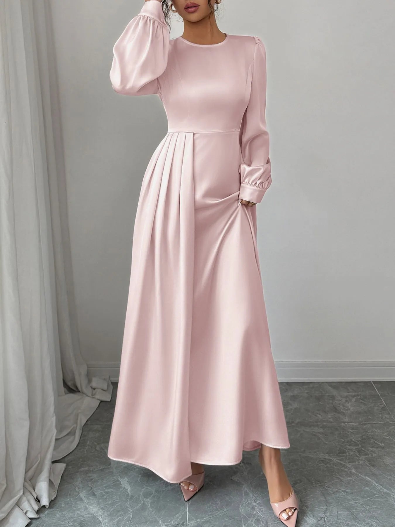 Devine Satin Long Sleeve Maxi Dress