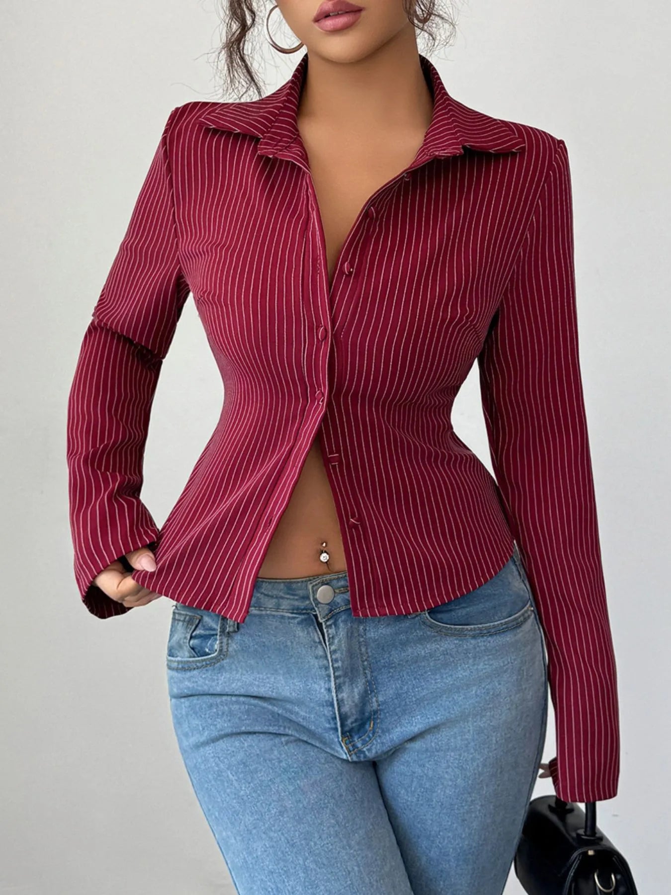 Devine Striped Button-Up Fitted Shirt