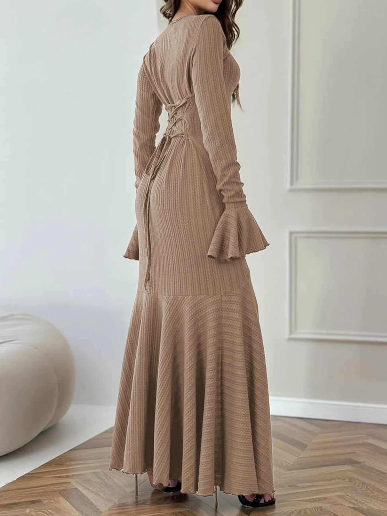 Devine Sweater Dresses Elegant Ribbed Long Sleeve Mermaid Sweater Dress