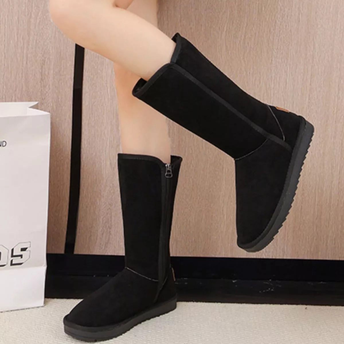 Knee High Boots with Zipper pair styled together