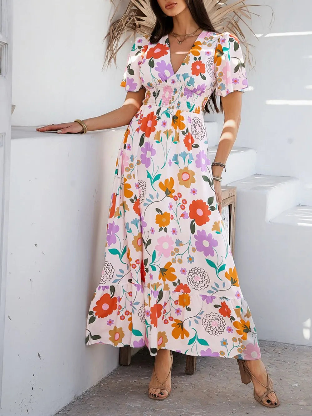 Printed maxi dress full look