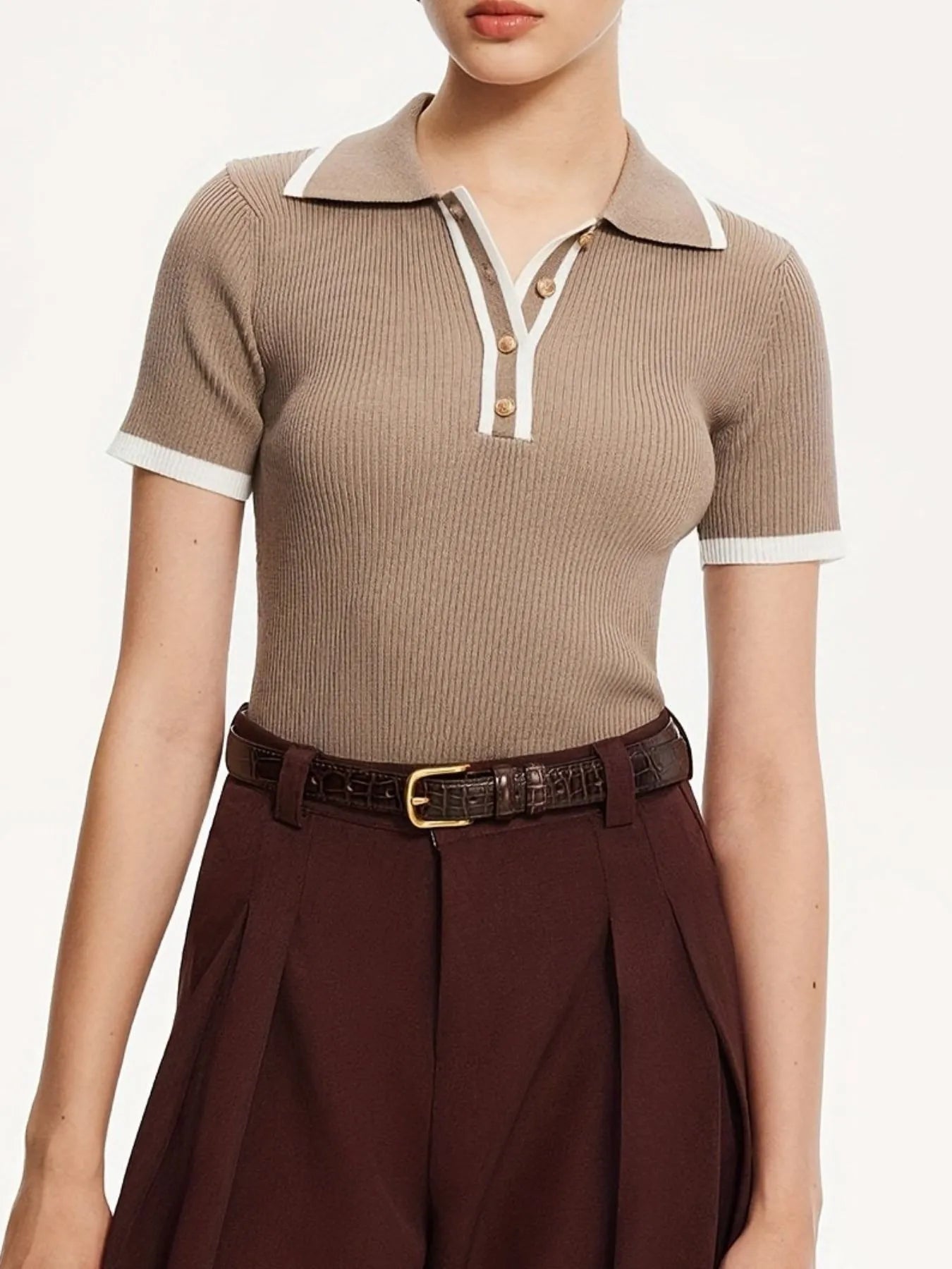 Contrast Trim Button Detail Polo - Fashorio