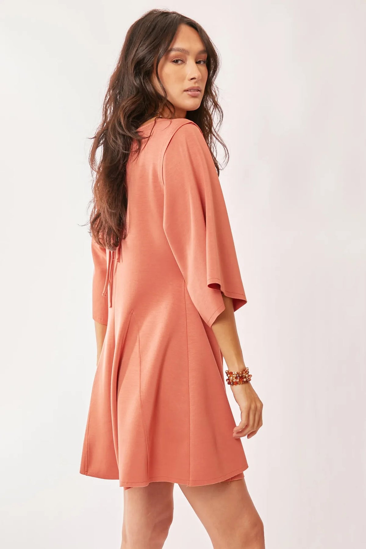 Solid Draped Sleeve Ties Back Skort Romper side view