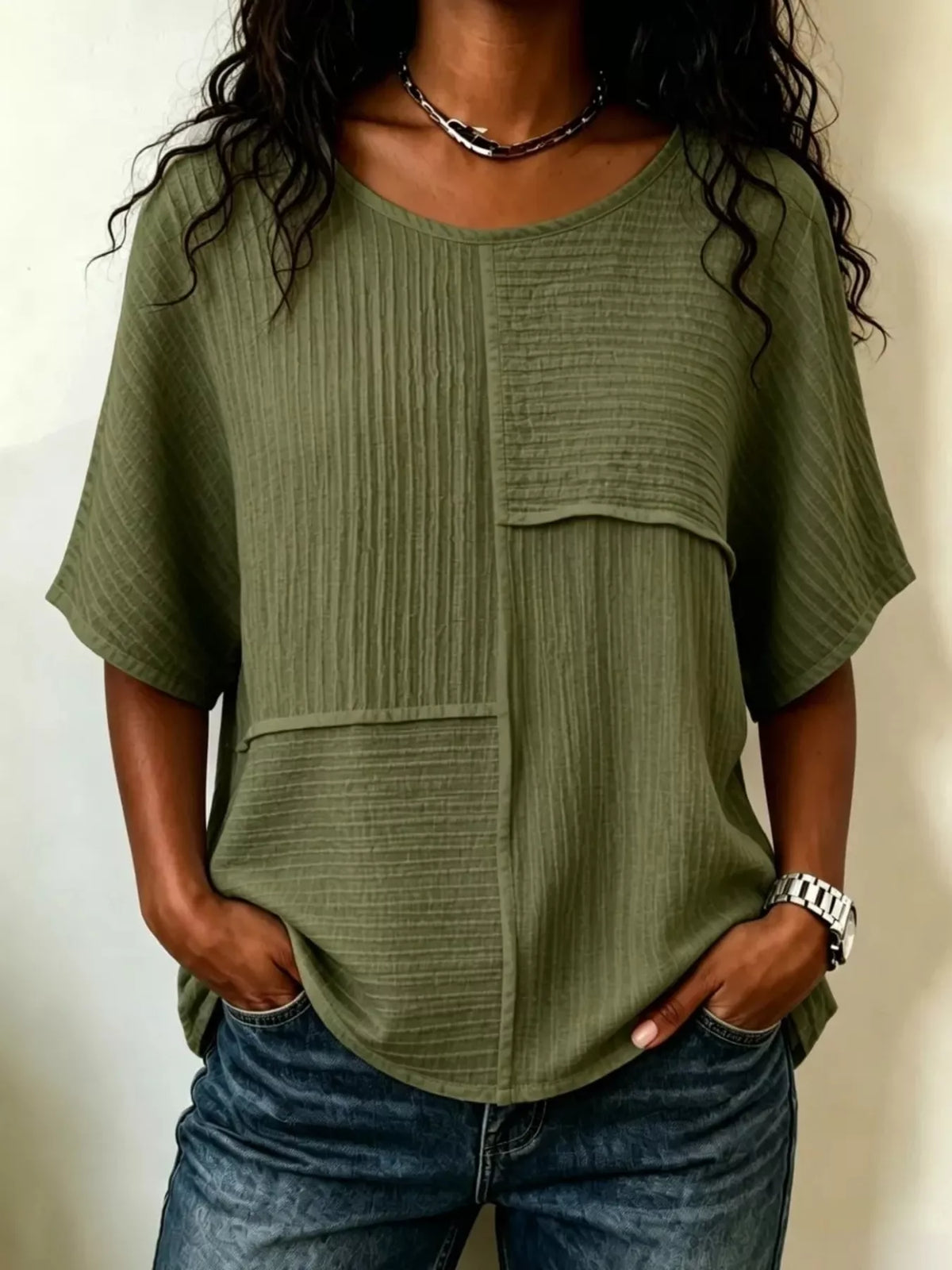 Textured Round Neck Half Sleeve Blouse, view 15